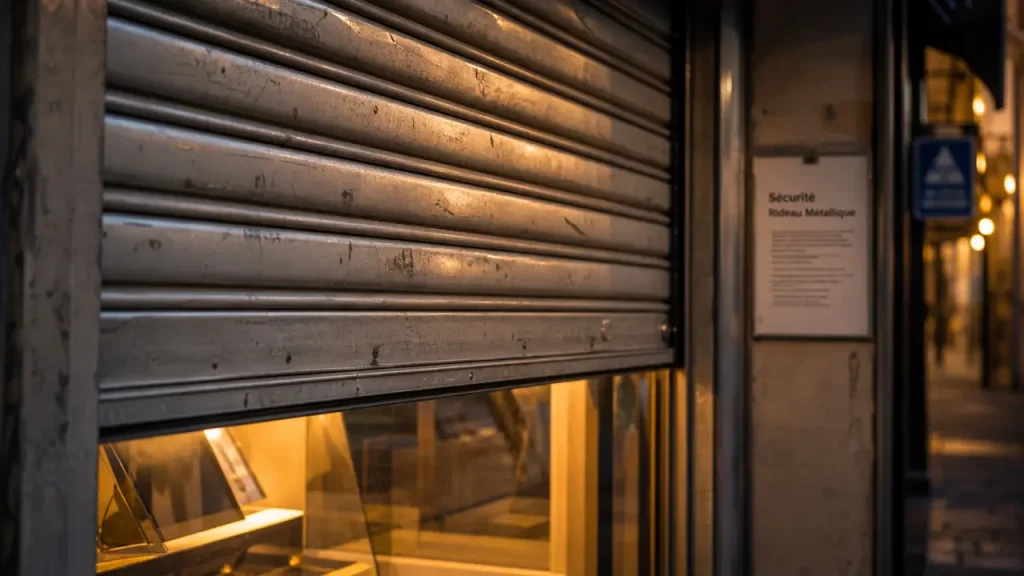 Rideau metalique sur mesure en acier galvanisé, vitrine en boutique
