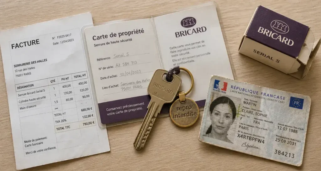 Clé Bricard protégée ou non : carte de propriété, serrurier et double d’origine