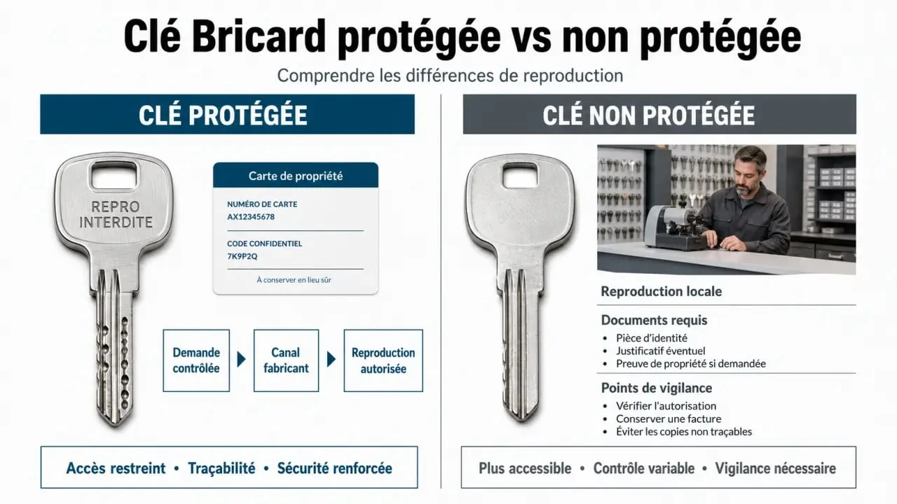 Comparatif clé bricard protégée et non protégée avec documents requis