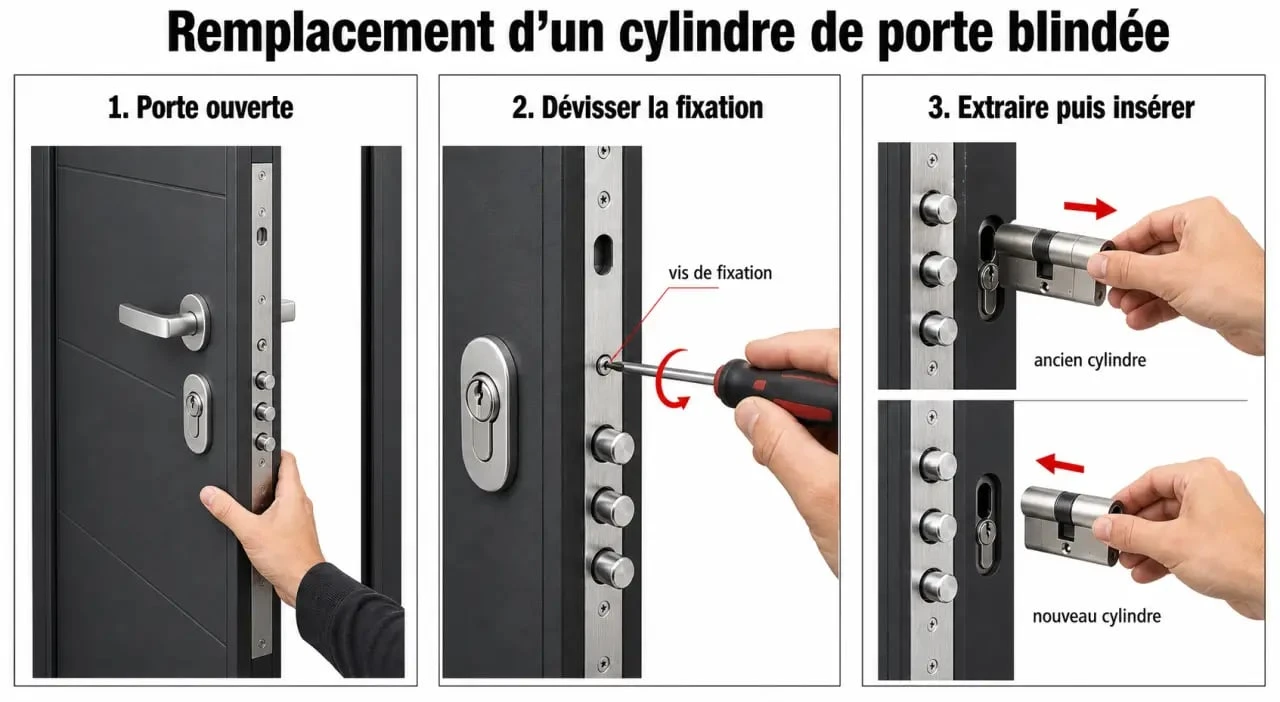Étapes pour changer serrure porte blindée en remplaçant le cylindre
