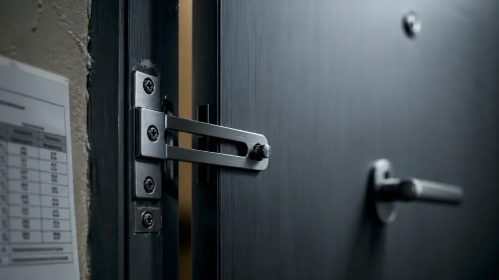 Entrebâilleur porte blindée : platine à coulisse pour porte blindée