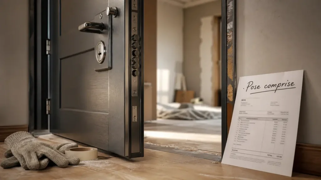 Porte blindée pose comprise : chantier de pose et serrure multipoints