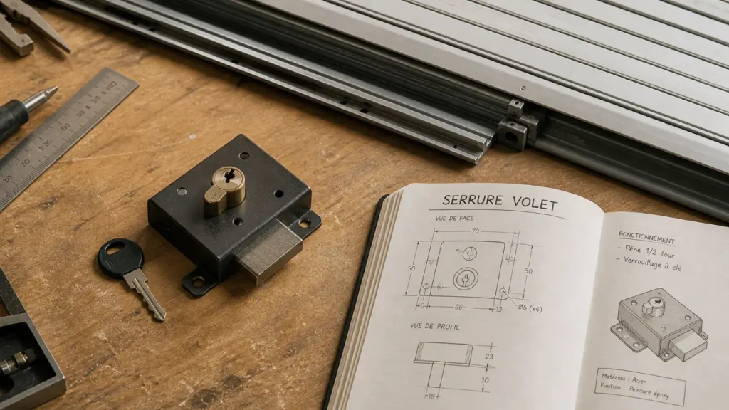 Serrure volet roulant à clé compatible, pêne partiellement engagé, sans bloquer le tablier