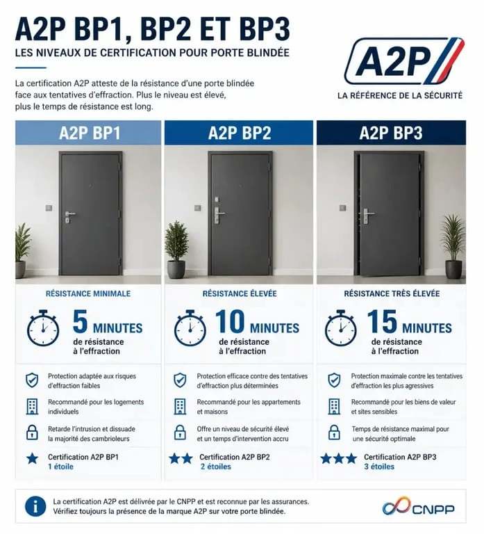 Tableau comparatif des certifications A2P pour porte blindée maison