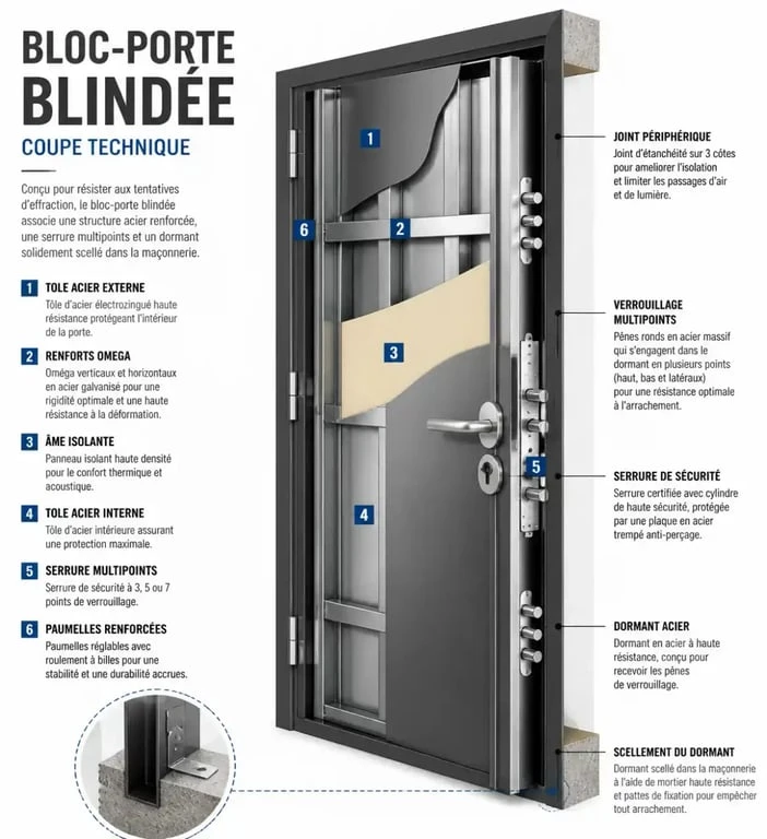 Schéma technique d'une porte blindée de maison