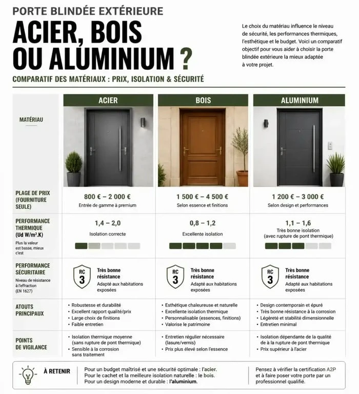 Comparatif des matériaux pour porte blindée extérieure