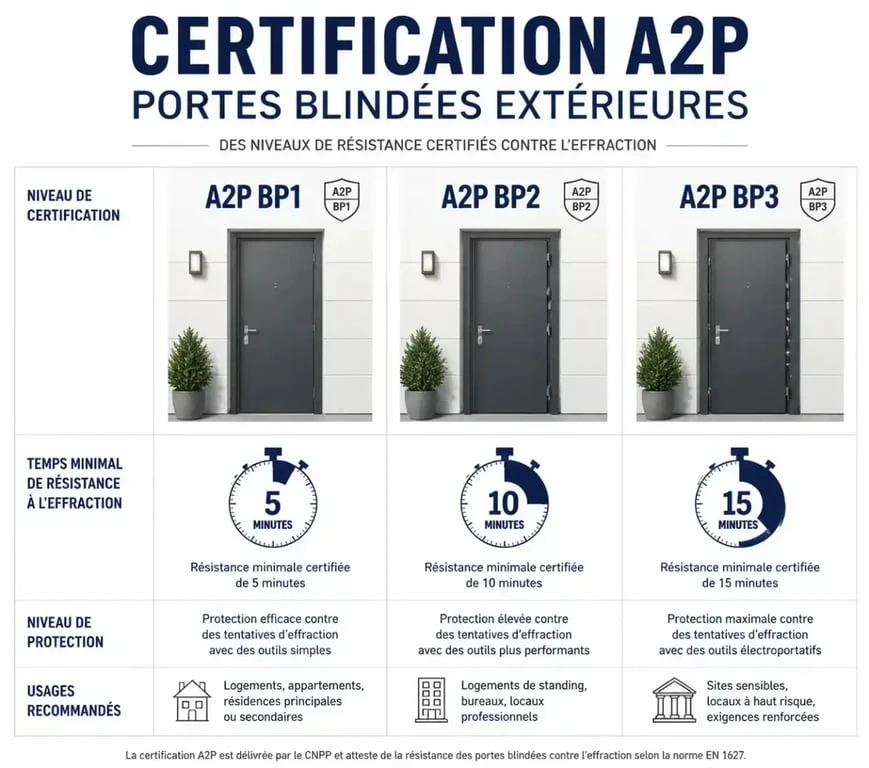 Niveaux de certification A2P pour porte blindée extérieure