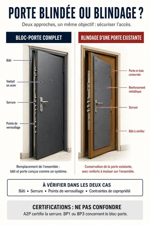 Catalogue porte blindée Tordjman : comparaison entre porte blindée complète et blindage de porte