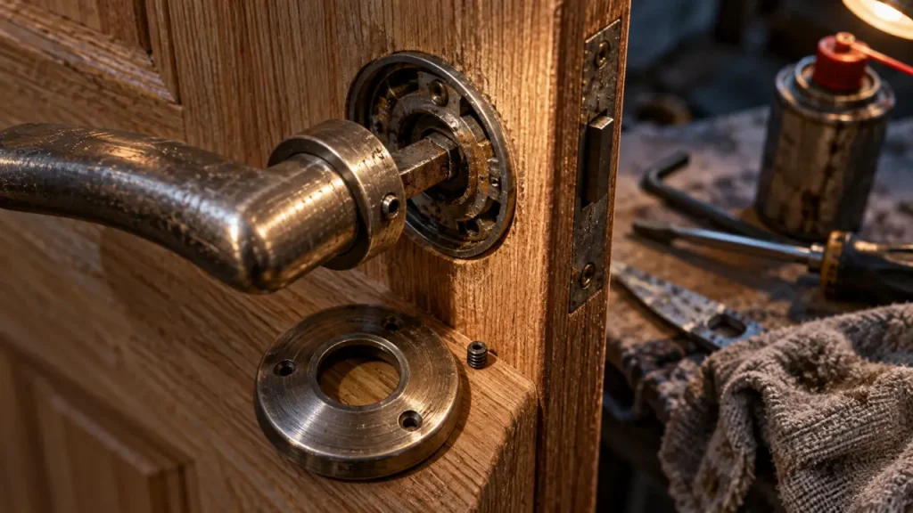 Poignée de porte impossible à enlever : trouvez la fixation qui bloque le carré